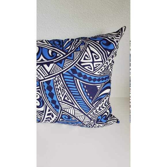 Blue, White Polynesian Motif Pillowcase | Handmade | 100% Cotton - Picture 2 of 4